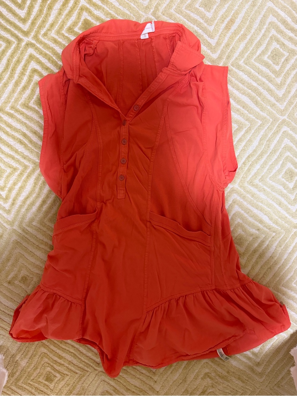 Sleeveless Mini Dress in Coral Red with Hood